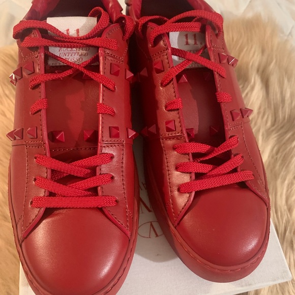 Valentino Garavani Shoes - VALENTINO RED ROCK STUDDED SNEAKERS.